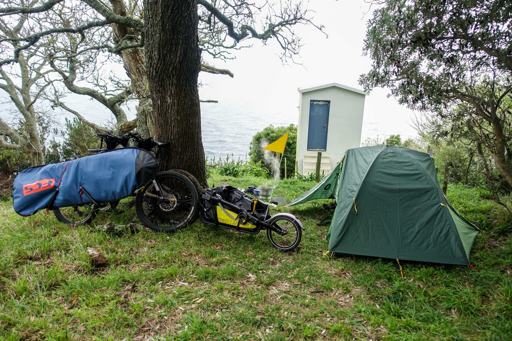 The tent pitched above the sea