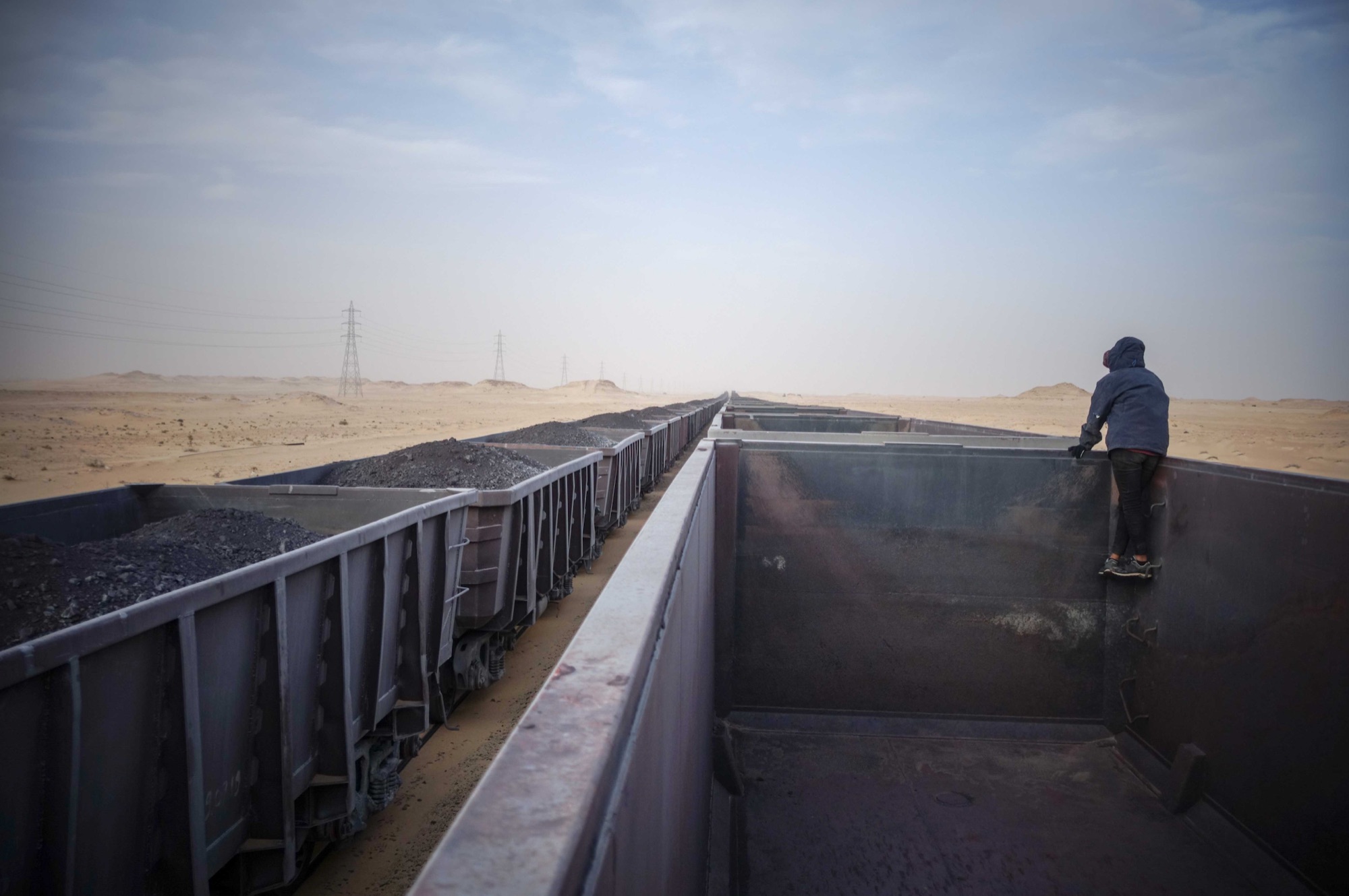 A freight train crossing the Mauritanian desert
